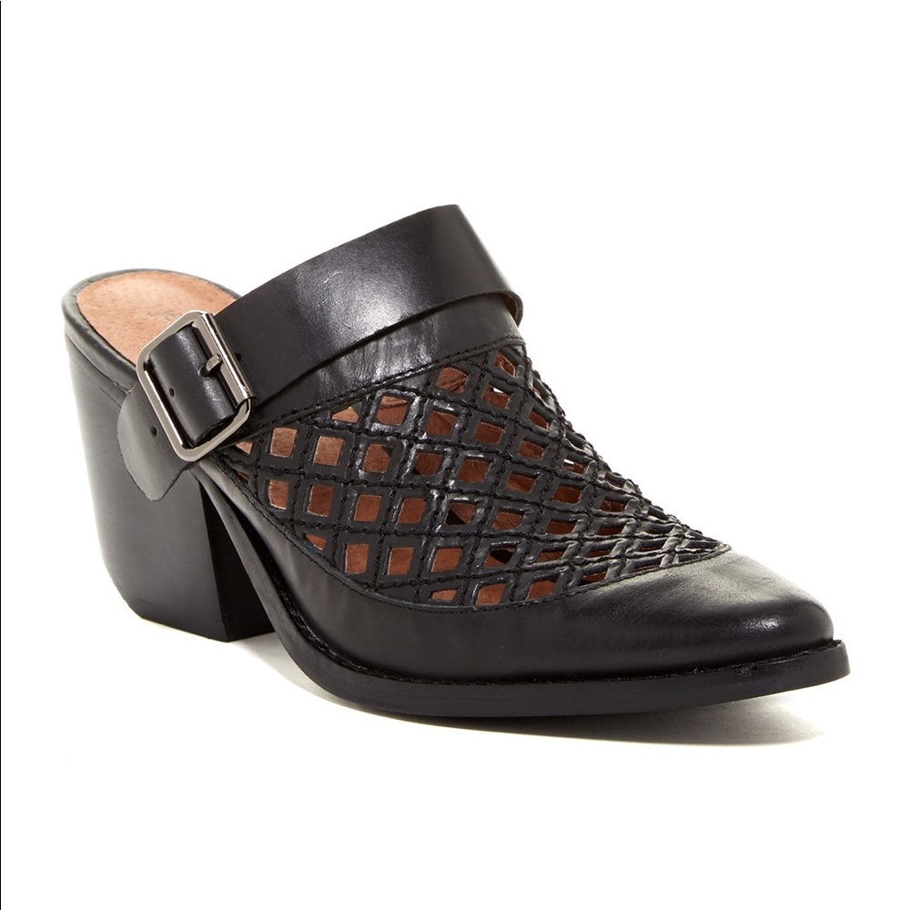 Jeffrey Campbell Black Leather Woven Slingback Mule Clog